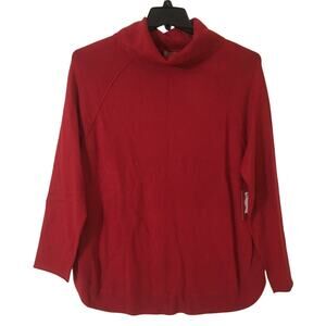 NWT Reba Large Red Turtleneck Sweater Ribbed Side Hem & Cowell Neck Side Slits